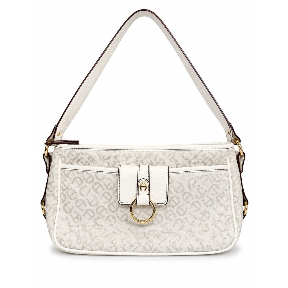 Etienne Aigner White Monogram Shoulder Baguette